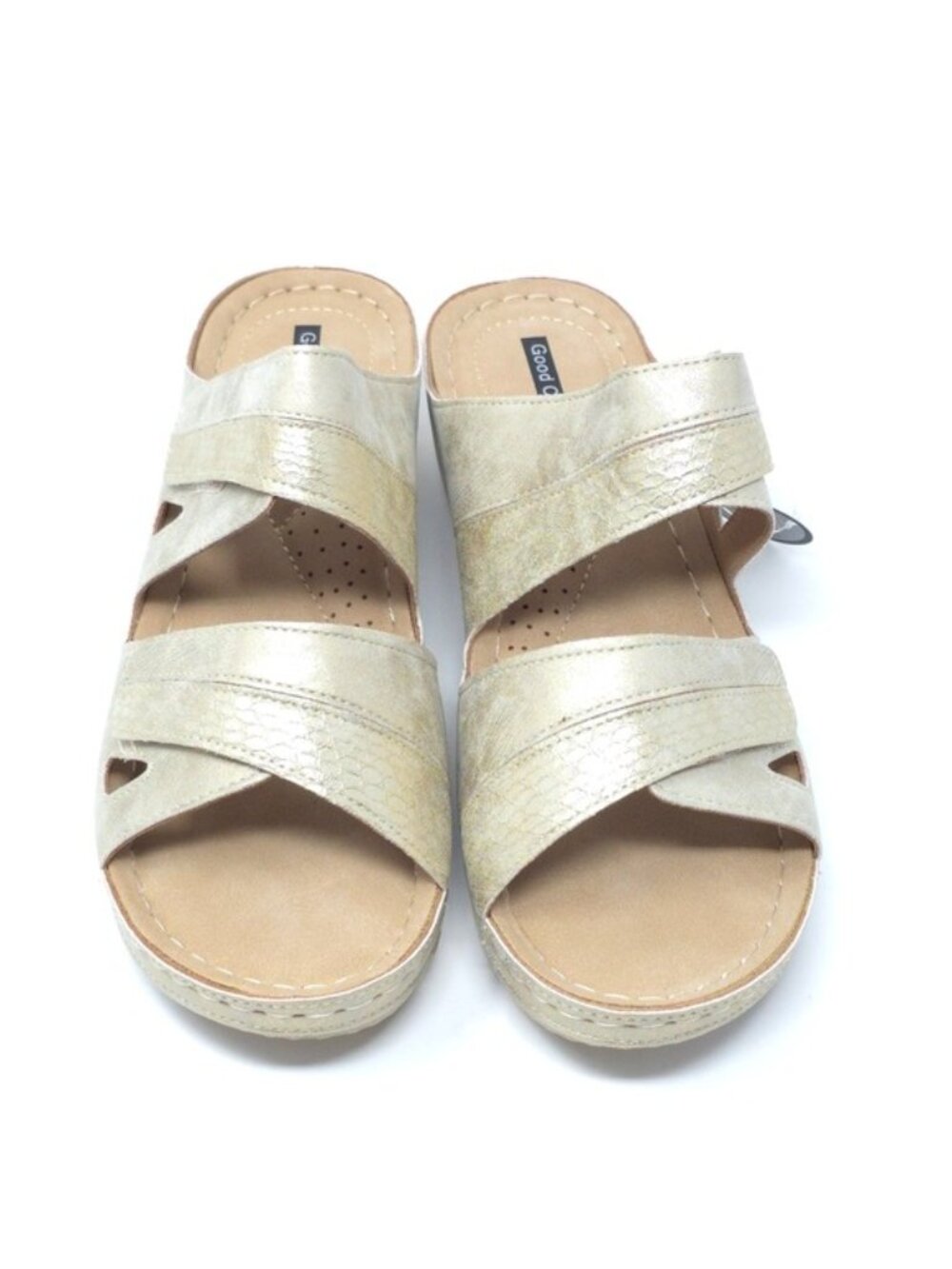Good Choice Havana Gold Metallic Wedge Slide Sandals Size 10M - Picture 5 of 7